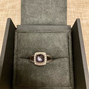 David Yurman Albion Petite Ring with Black Orchid Gemstone & Diamonds size 7